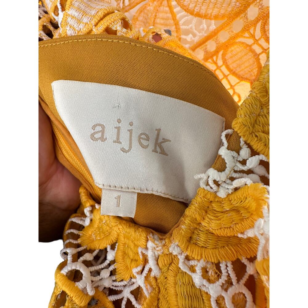 Aijek Yellow Marianna Eyelet Party Lace Embroidered Ruffle Mini Dress Size 2 - Picture 2 of 11